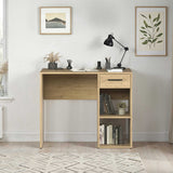 Birou Modern Adore Concept cu Sertar și 2 Rafturi, Alb - Maro - Stejar - Antracit, 90x52x75 cm - Stejar