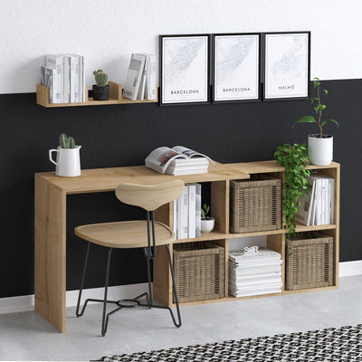Birou Multifunctional Blake cu Rafturi, Stejar, 145 x 74 x 45 cm
