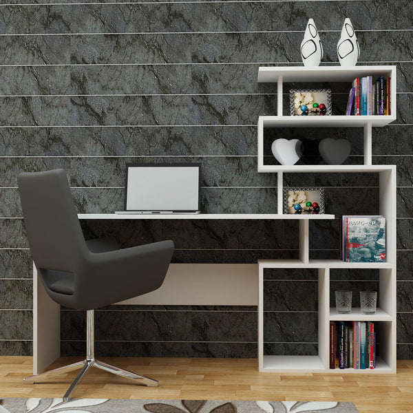 Birou Next cu rafturi, Alb, 160x135x40 cm