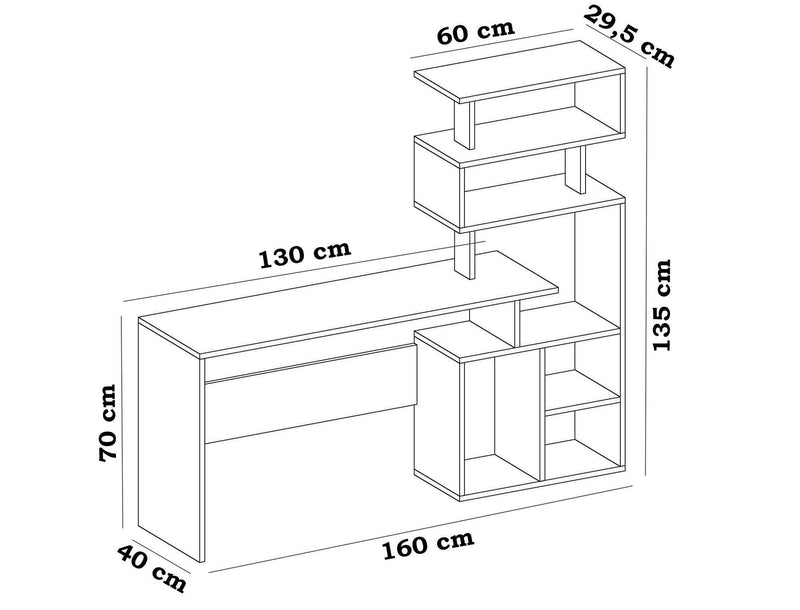 Birou Next cu rafturi, Alb, 160 x 135 x 40 cm