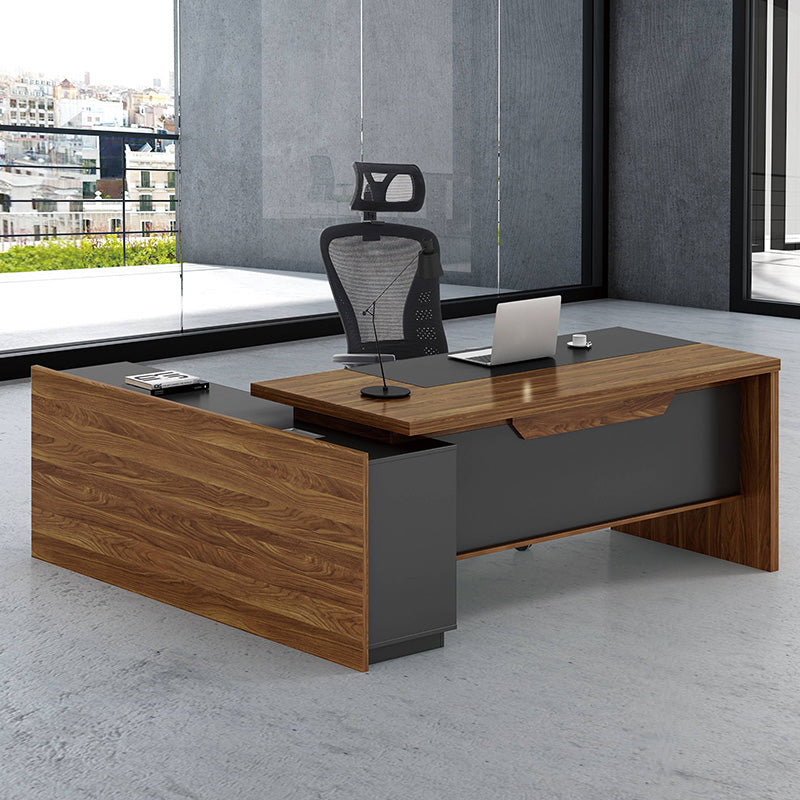 Birou pe colt dreapta Oscar, nuc - antracit, 200x180x76 cm