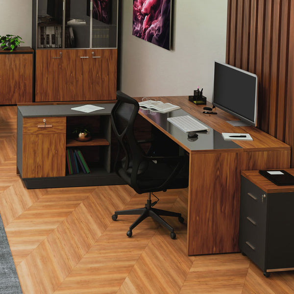Birou pe colt stanga Oscar, nuc - antracit, 200x180x76 cm