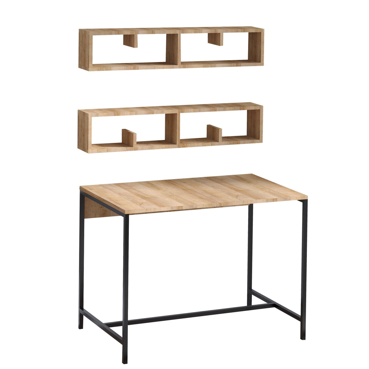 Birou Penny cu rafturi, picioare metalice, Stejar, 100 x 74 x 60 cm
