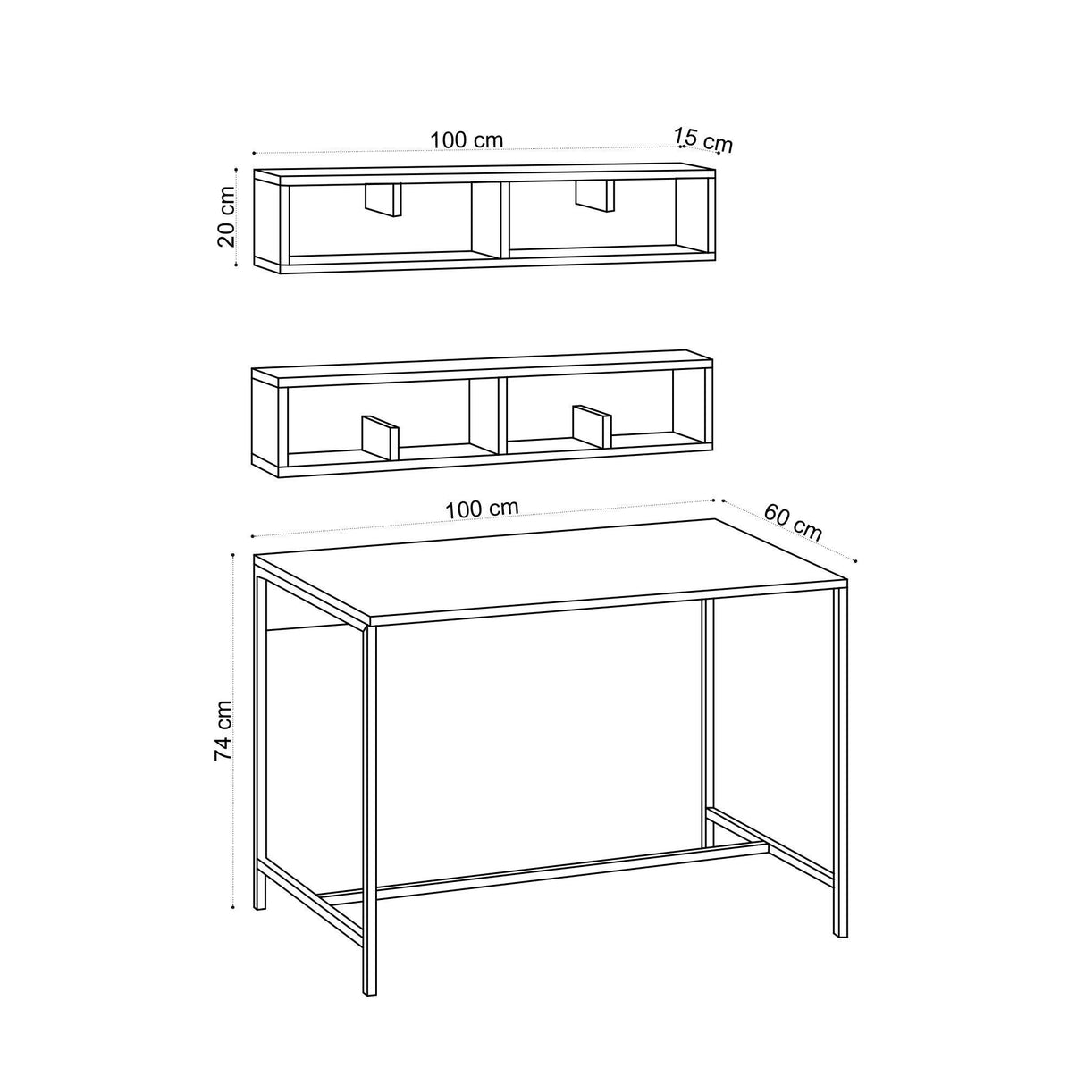 Birou Penny cu rafturi, picioare metalice, Stejar, 100 x 74 x 60 cm