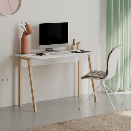 Birou pentru studiu Malia, Lemn, Alb-Natural-Latte, Natur, 120x60x75 cm