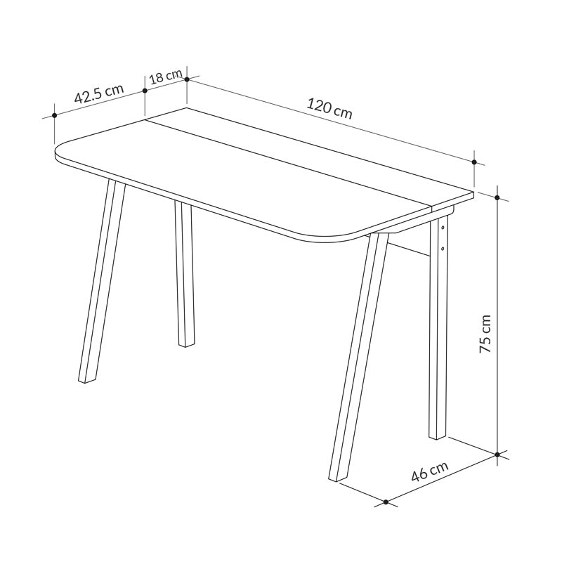 Birou Malia, 120x60x75 cm - Alb-Natural-Latte