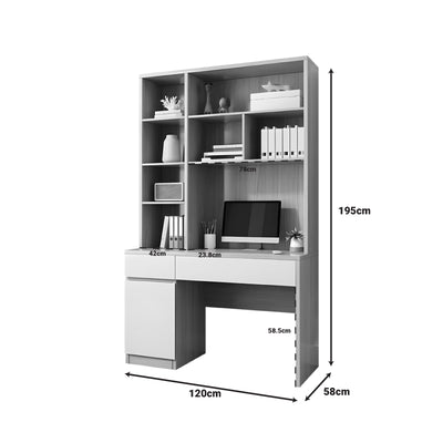 Birou Pertin, alb-Natural, 120x58x195 cm, imagine suplimentara