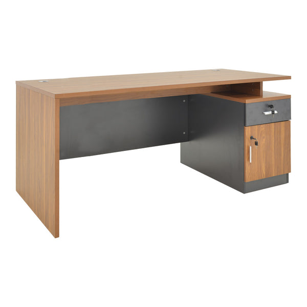 Birou profesional cu spatiu de munca Oscar, Nuanta nuc-gri închis, lemn, 180x90x76 cm