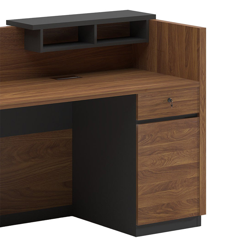 Birou receptie Oscar, Nuc - Antracit, 180x76x65 cm, detaliu produs