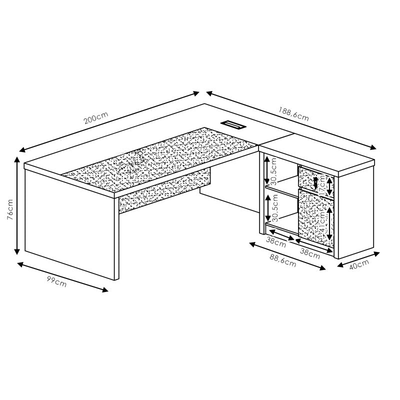 Birou reversibil de colt Oscar, nuc-Gri, 200x189x76 cm