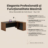 Birou reversibil de colt Oscar, nuc-Gri, 200x189x76 cm, detaliu produs
