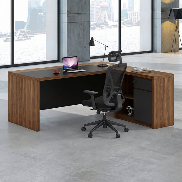 Birou reversibil de colt Oscar, nuc-Gri, 200x189x76 cm