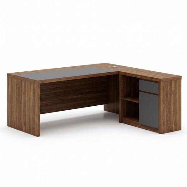 Birou reversibil de colt Oscar, nuc-Gri, 200x189x76 cm