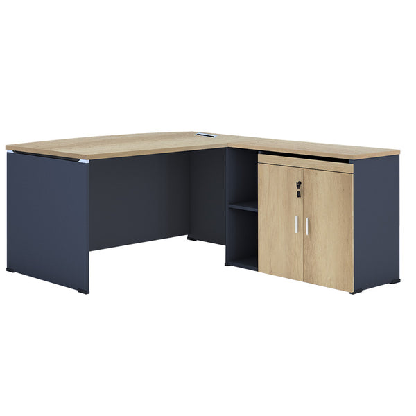 Birou reversibil Lotus, Negru - Stejar, 180x140x75 cm