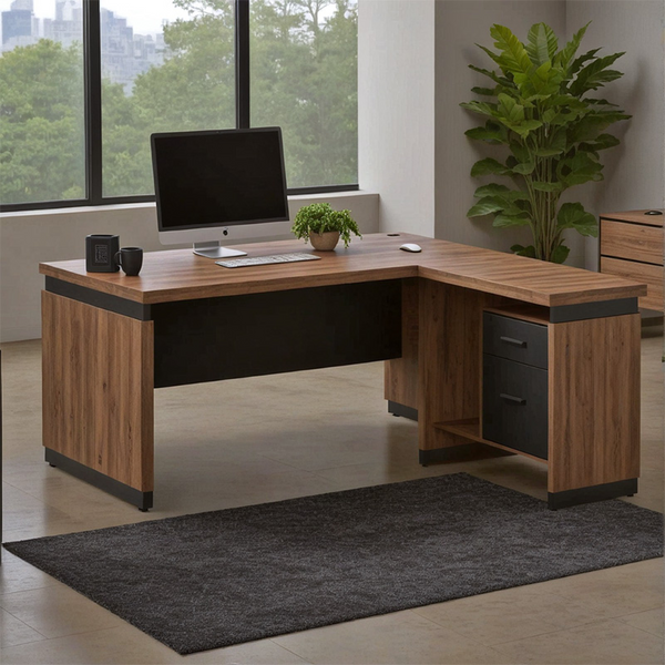 Birou reversibil Oscar, nuc- gri, 200x100x76 cm