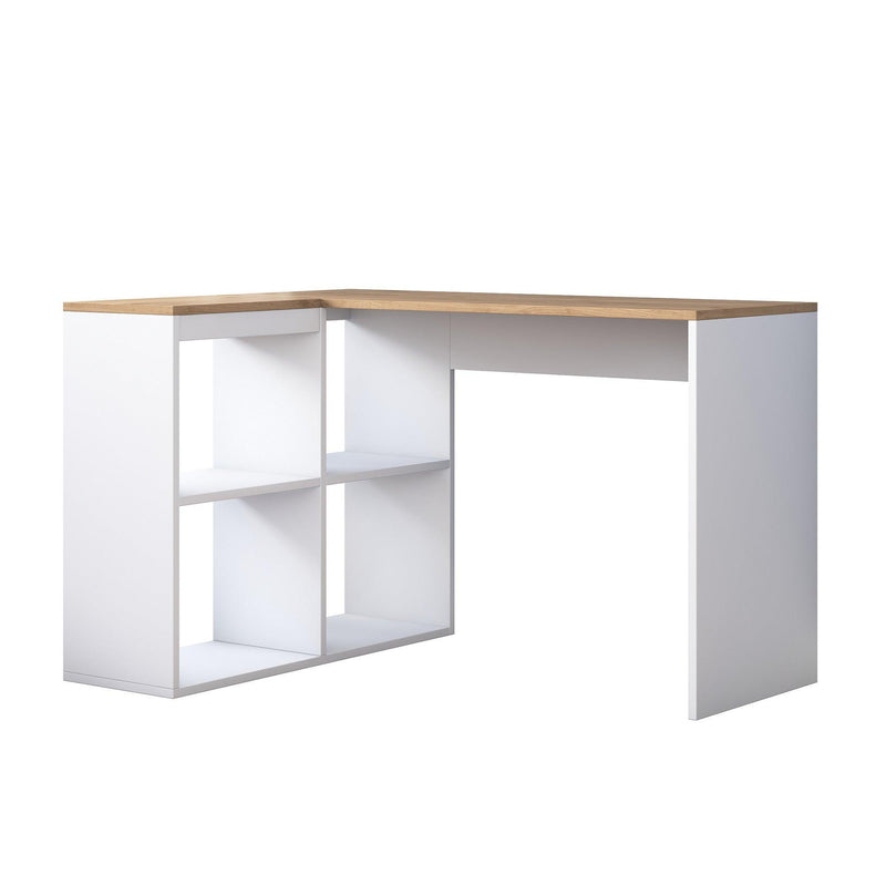 Birou Tip L Yusuf  , Alb - Stejar, 120 x 75 x 50 cm