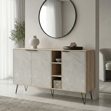 Bufet cu aspect marmură beige Balain , Modern, Lemn, 142x36x83 cm