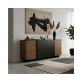 Bufet cu functie de depozitare Zafore, Lemn, Nuc/Marble Negru, 180x45x80 cm