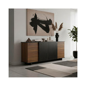 comoda Bufet cu functie de depozitare Zafore, Lemn, Nuc/Marble Negru, 180x45x80 cm