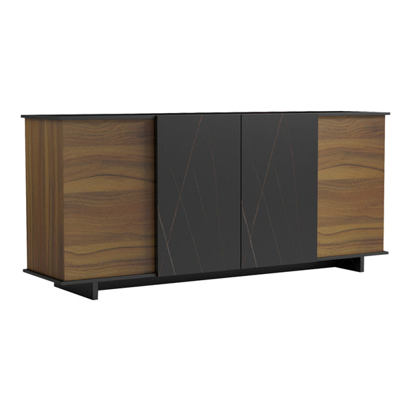 Bufet cu functie de depozitare Zafore, Lemn, Nuc/Marble Negru, 180x45x80 cm