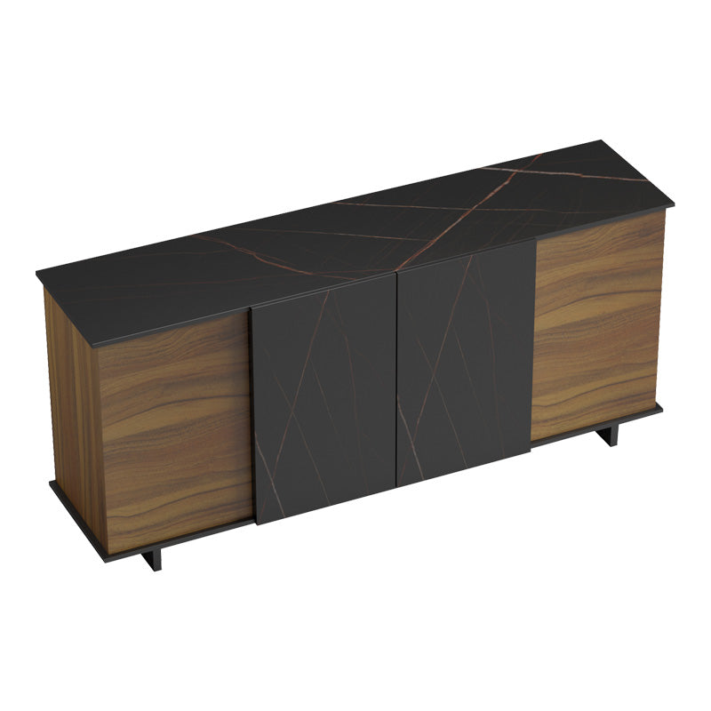 Bufet cu functie de depozitare Zafore, Lemn, Nuc/Marble Negru, 180x45x80 cm