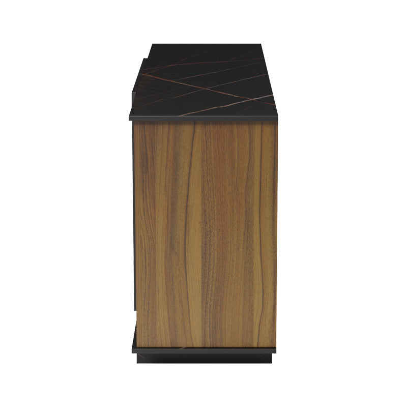 Bufet cu functie de depozitare Zafore, Lemn, Nuc/Marble Negru, 180x45x80 cm