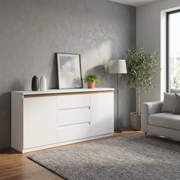 Bufet cu spatiu de depozitare Chiemo, Lemn, Alb, 160x40x93 cm