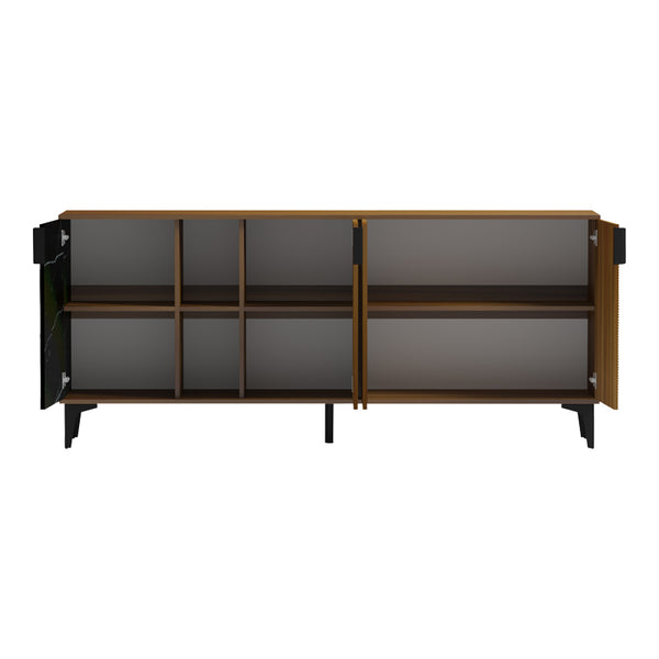Bufet modern cu aspect marmură Riba, stil elegant, materiale, nuc-negru, 180x40x78 cm