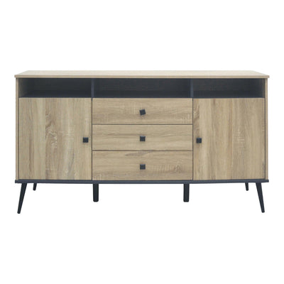 Bufet modern cu sertare Zezan, lemn, sonoma-gri închis, 140x41x80 cm, perspectiva suplimentara