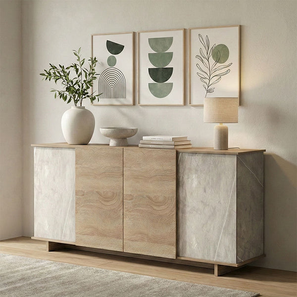 Bufet sonoma Zafore cu aspect de marmură, gri-bej, 180x45x80 cm