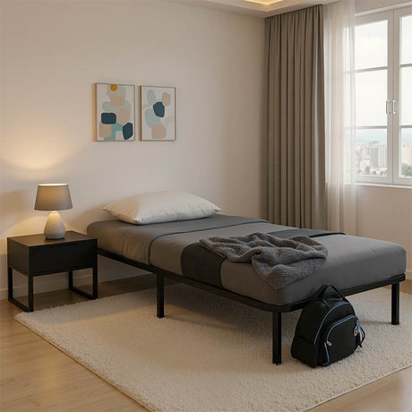 Cadru pat metalic cu design Amaso, metal, Negru, 90x190x28 cm