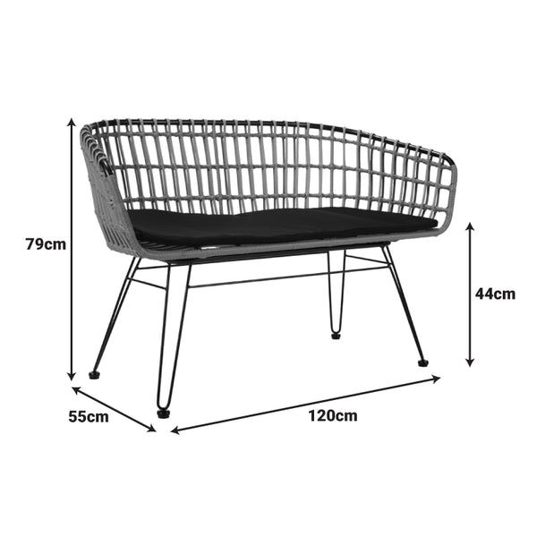 Canapea 2 locuri cu Naoki, Negru/Bej, Metal/Textil, 120x55x79 cm