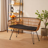 Canapea 2 locuri cu Naoki, Negru/Bej, Metal/Textil, 120x55x79 cm