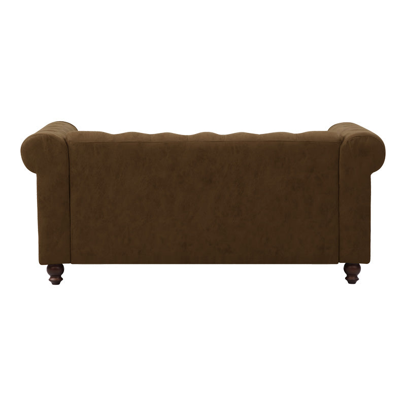 Canapea cu 2 locuri antichizata dintr-un tip incredibil de stofa maro Chesterfield, 160x84x67 cm