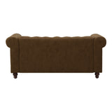 Canapea cu 2 locuri antichizata dintr-un tip incredibil de stofa maro Chesterfield, 160x84x67 cm