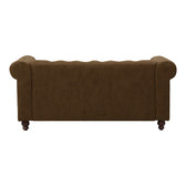 Canapea cu 2 locuri antichizata dintr-un tip incredibil de stofa maro Chesterfield, 160x84x67 cm, perspectiva suplimentara