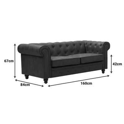 Canapea cu 2 locuri antichizata dintr-un tip incredibil de stofa maro Chesterfield, 160x84x67 cm, foto produs