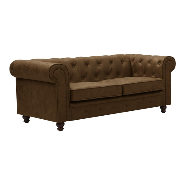 Canapea cu 2 locuri antichizata dintr-un tip incredibil de stofa maro Chesterfield, 160x84x67 cm