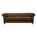 Canapea cu 3 locuri de tip Chesterfield, din tesatura maro antichizata, 203x84x67 cm