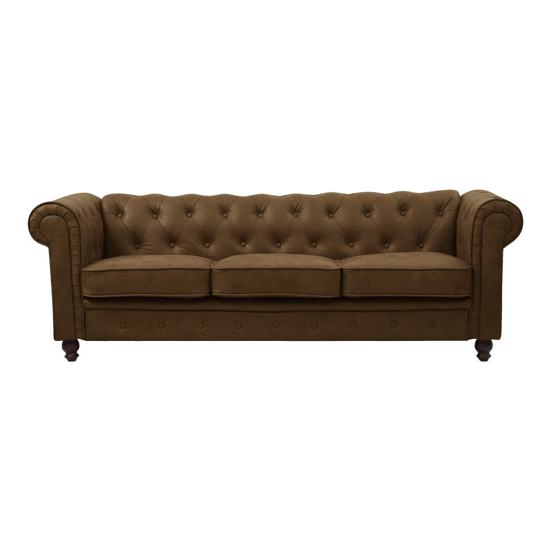 Canapea cu 3 locuri de tip Chesterfield, din tesatura maro antichizata, 203x84x67 cm