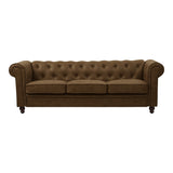 Canapea cu 3 locuri de tip Chesterfield, din tesatura maro antichizata, 203x84x67 cm