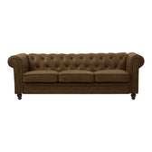 Canapea cu 3 locuri de tip Chesterfield, din tesatura maro antichizata, 203x84x67 cm