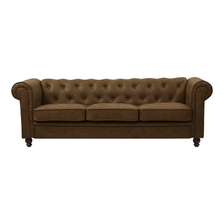 Canapea cu 3 locuri de tip Chesterfield, din tesatura maro antichizata, 203x84x67 cm