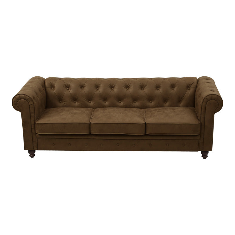 Canapea cu 3 locuri de tip Chesterfield, din tesatura maro antichizata, 203x84x67 cm