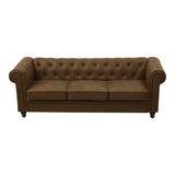 Canapea cu 3 locuri de tip Chesterfield, din tesatura maro antichizata, 203x84x67 cm