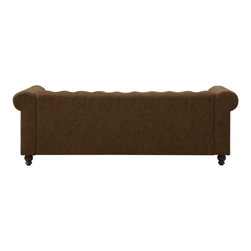 Canapea cu 3 locuri de tip Chesterfield, din tesatura maro antichizata, 203x84x67 cm