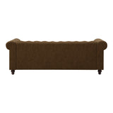 Canapea cu 3 locuri de tip Chesterfield, din tesatura maro antichizata, 203x84x67 cm