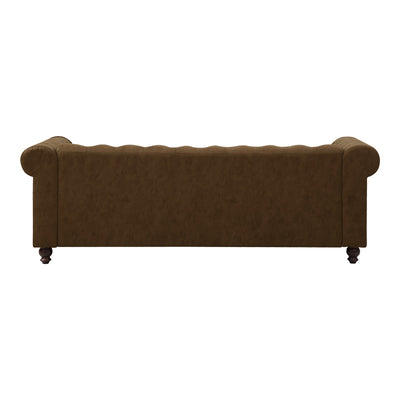 Canapea cu 3 locuri de tip Chesterfield, din tesatura maro antichizata, 203x84x67 cm, perspectiva suplimentara