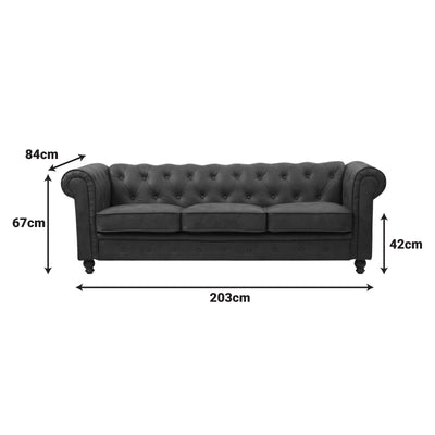 Canapea cu 3 locuri de tip Chesterfield, din tesatura maro antichizata, 203x84x67 cm, foto produs