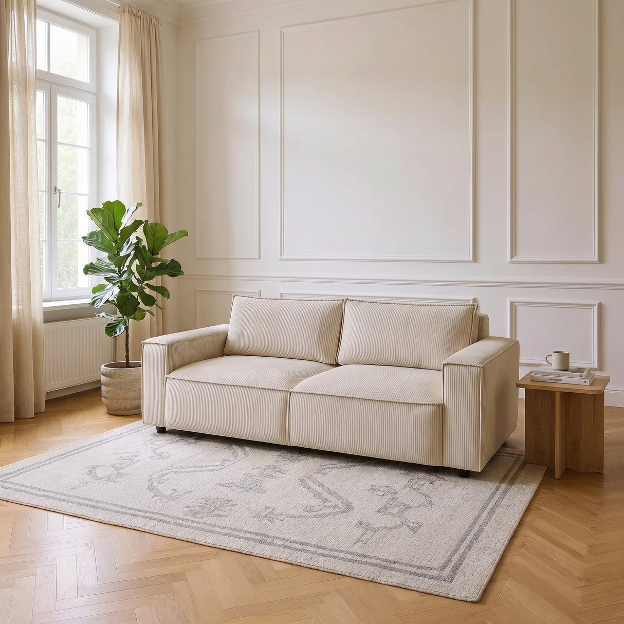 Canapea extensibila 3 locuri Capri cu lada de depozitare, Bej - Gri, 240x87x85 cm - Bej